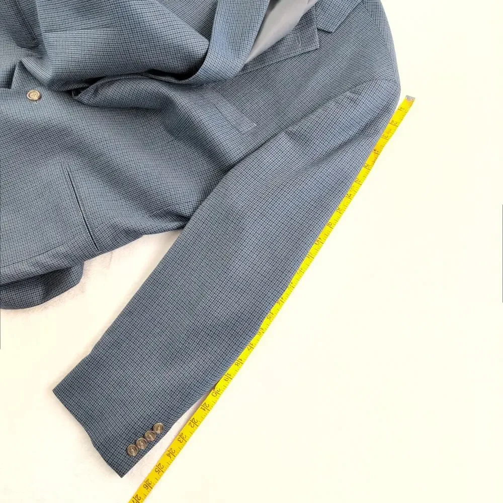 Chaps Herringbone Checked Men's Sport Coat Men's 48R Navy Blue Black